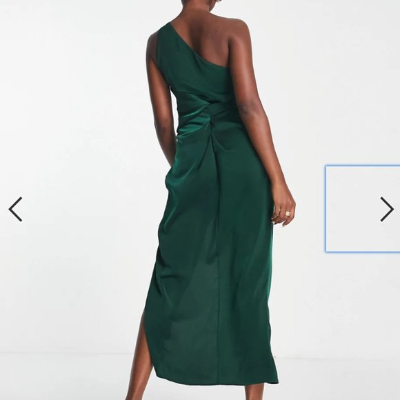 ASOS DESIGN knot detail midaxi dress with cut out detail in green - Picture 3 of 4